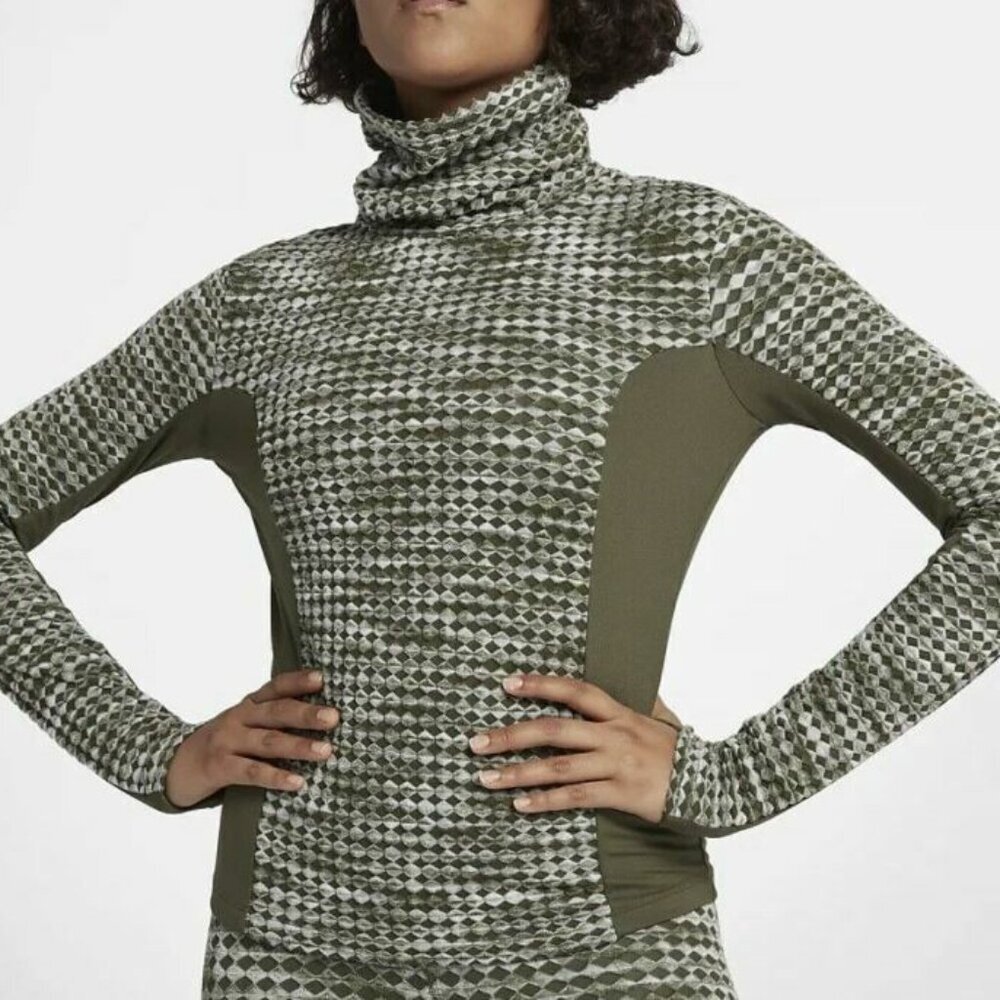 Nike Pro women's Hyperwarm olive green pullover turtleneck training top large - Picture 1 of 11